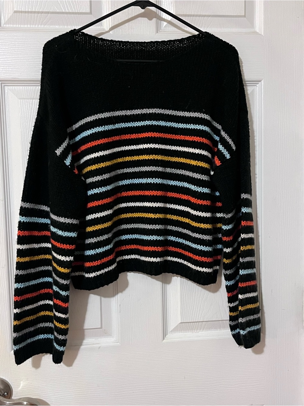 lovestitch Black Crewneck Sweater with Multicolor Stripes